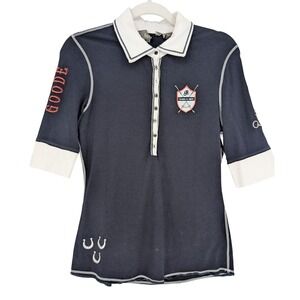 Goode Rider Equestrian Polo Shirt Women M Navy Blue Bamboo Blend Preppy Horse